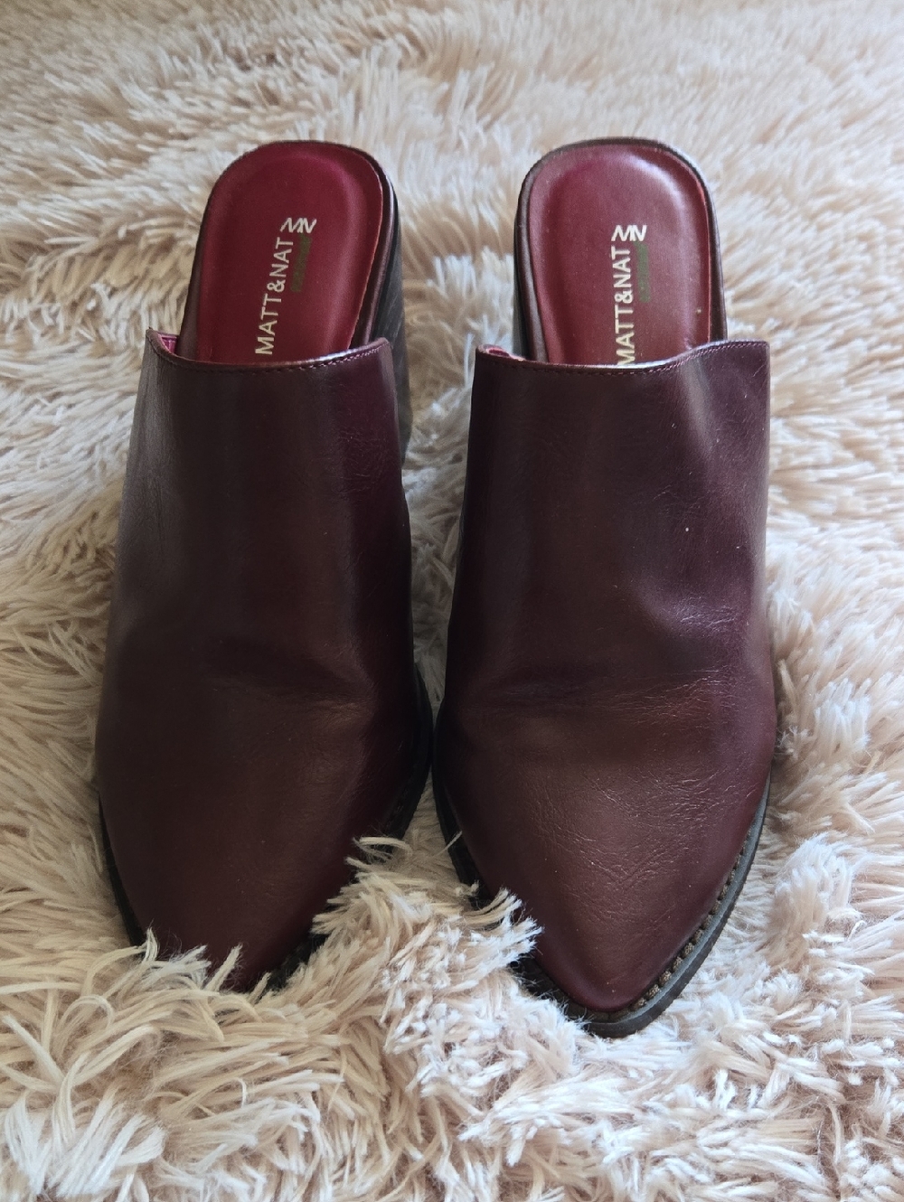 Matt & Nat Burgundy  Brown Pointed Leather Slip-On Mules Women Shoes size 39